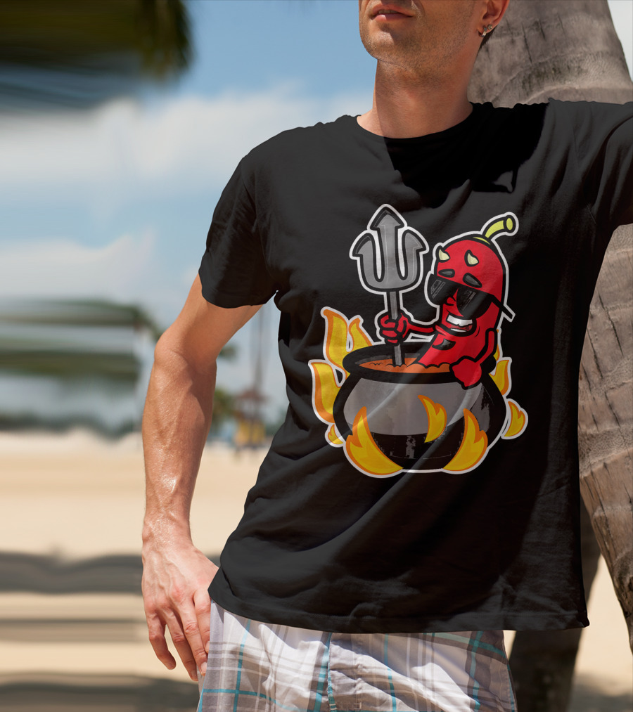 Funny Chili Pepper Devil In Fiery Pot Cinco De Mayo T-Shirt