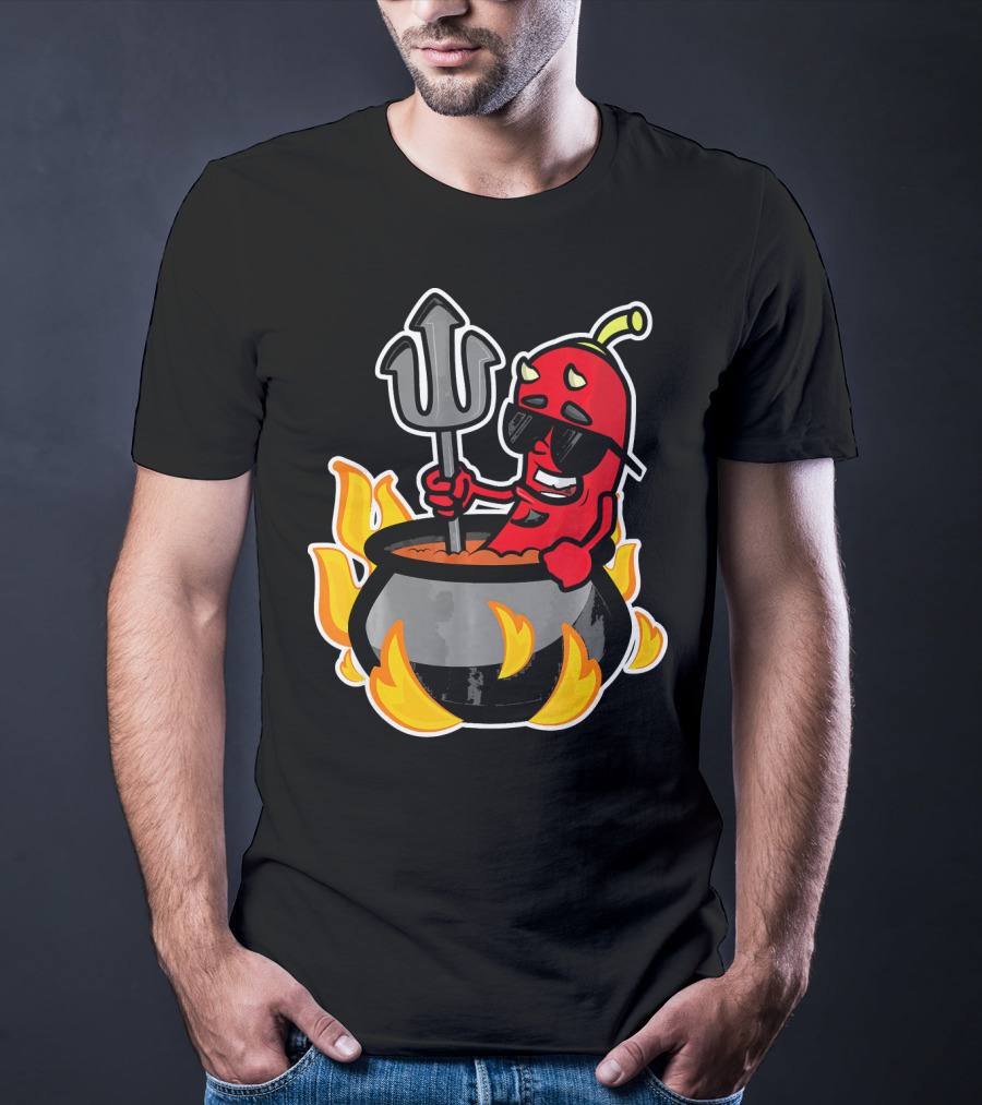 Funny Chili Pepper Devil In Fiery Pot Cinco De Mayo T-Shirt