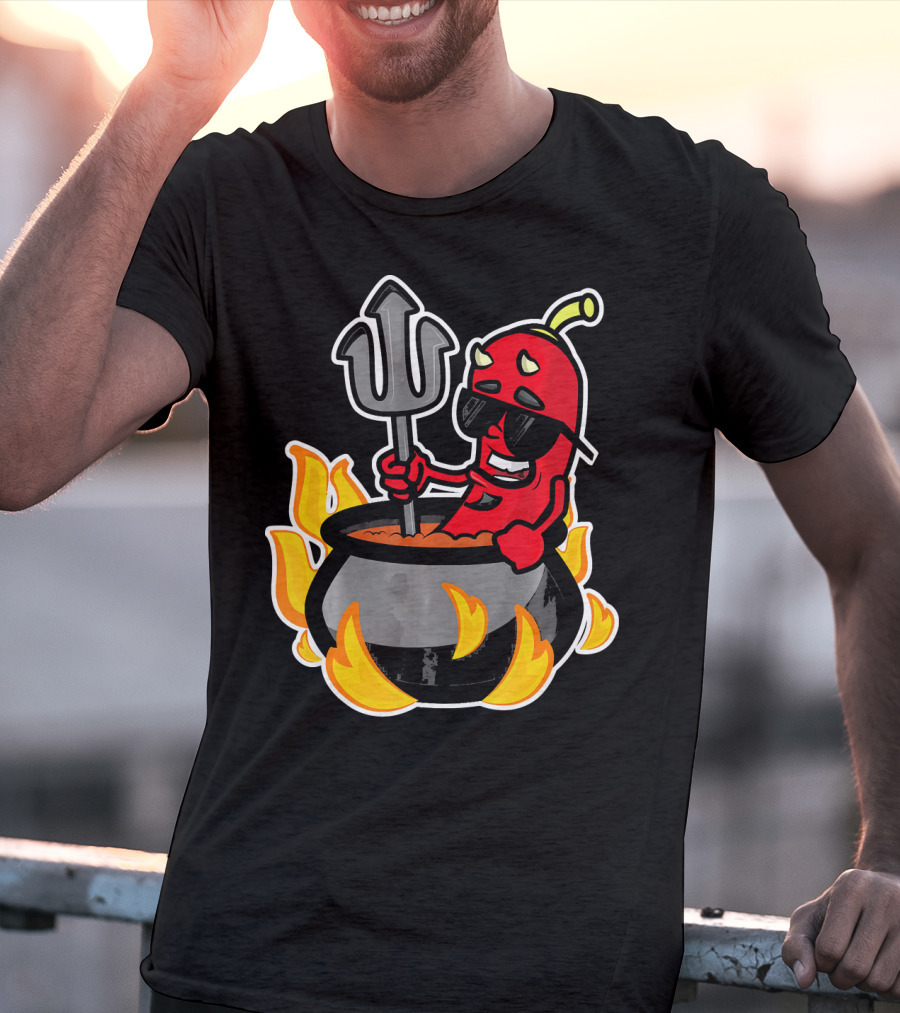 Funny Chili Pepper Devil In Fiery Pot Cinco De Mayo T-Shirt