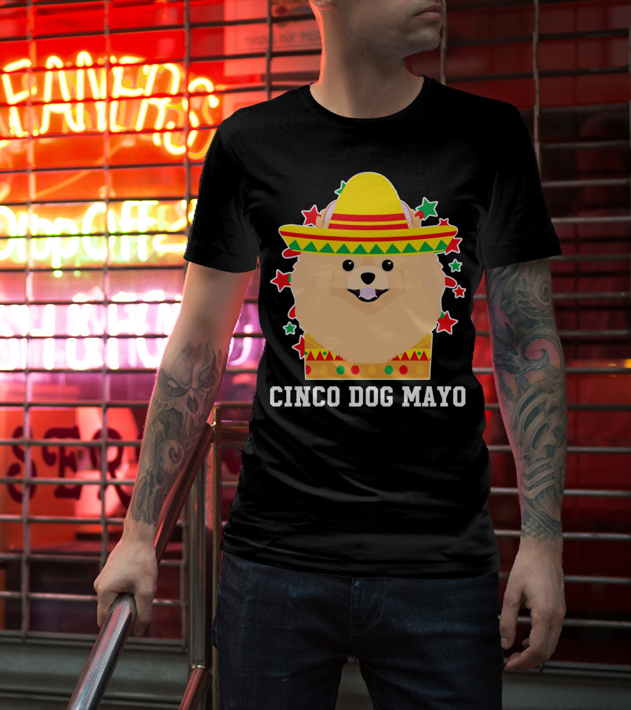 Cinco Dog Mayo Pomeranian Sombrero Stars T-Shirt