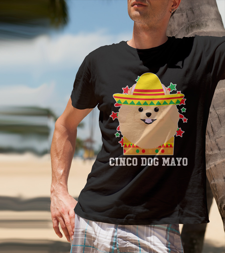 Cinco Dog Mayo Pomeranian Sombrero Stars T-Shirt