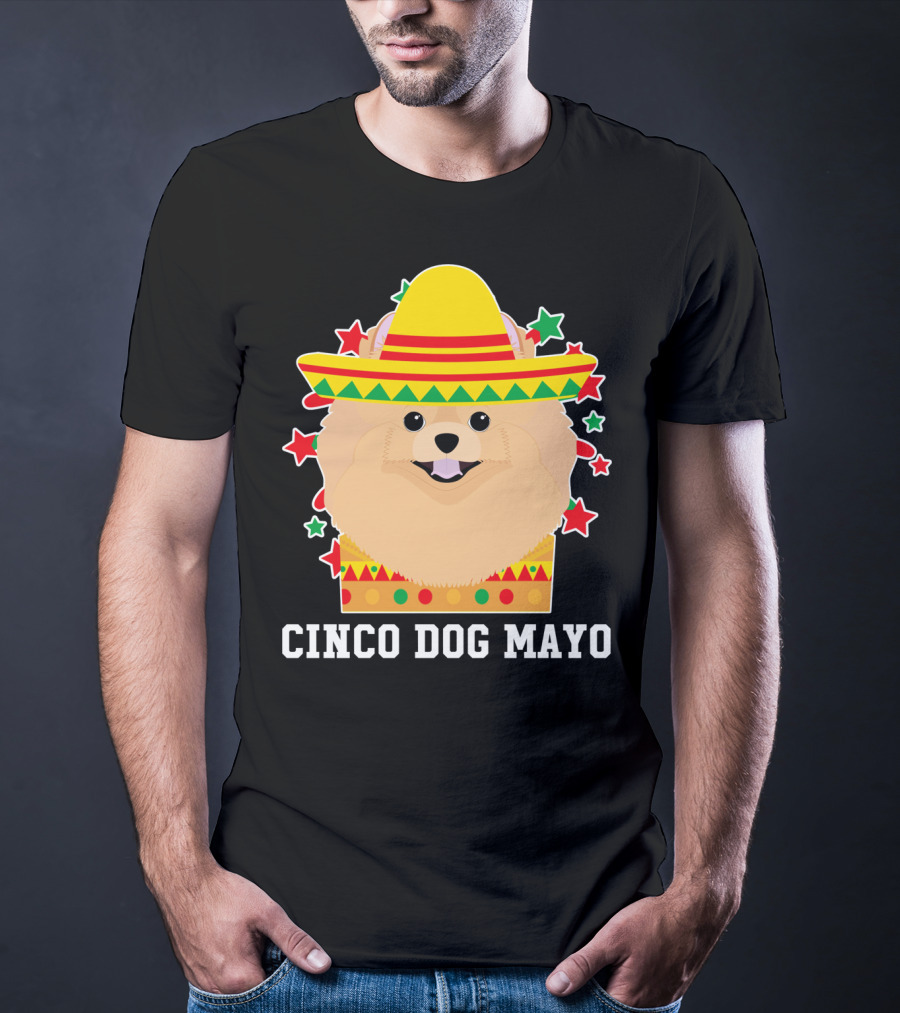 Cinco Dog Mayo Pomeranian Sombrero Stars T-Shirt