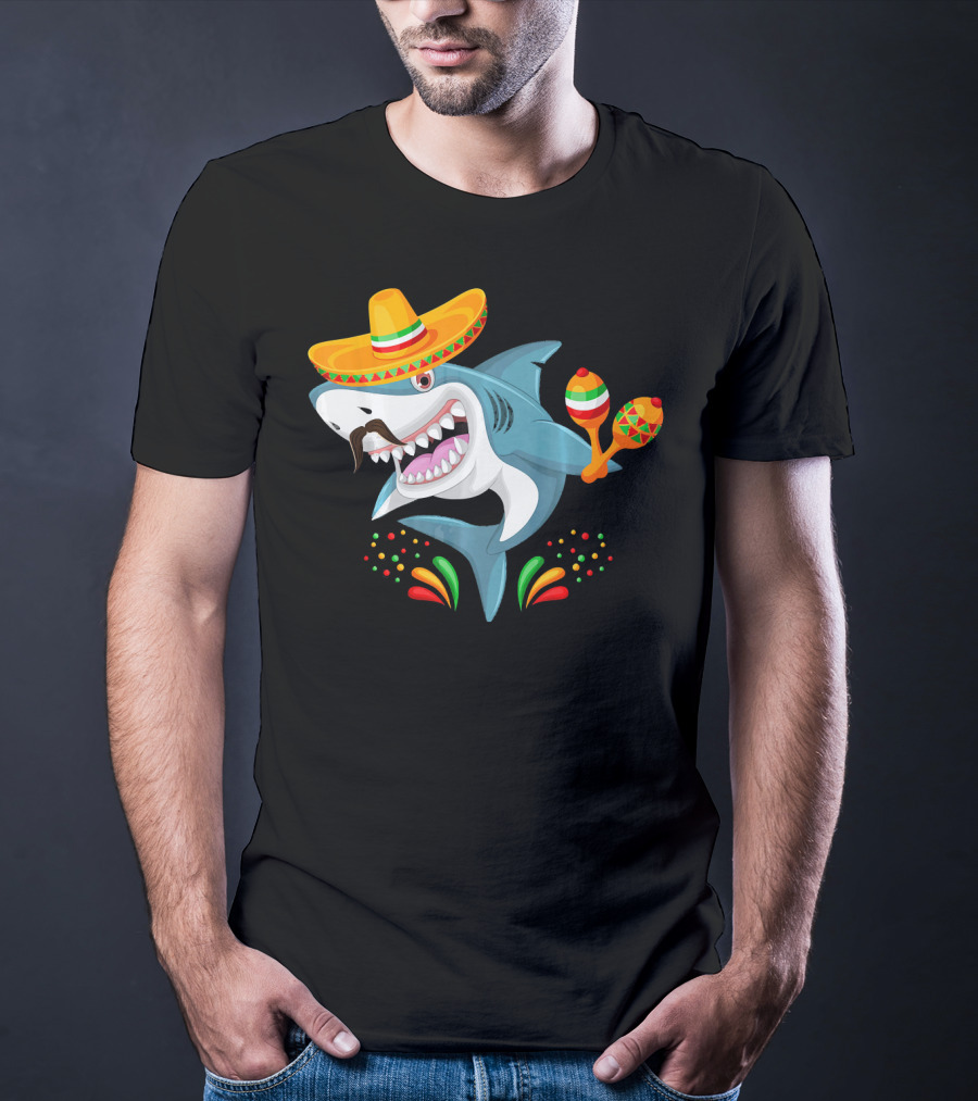 Cinco De Mayo Shark Sombrero Maracas Fiesta Mexican T-Shirt