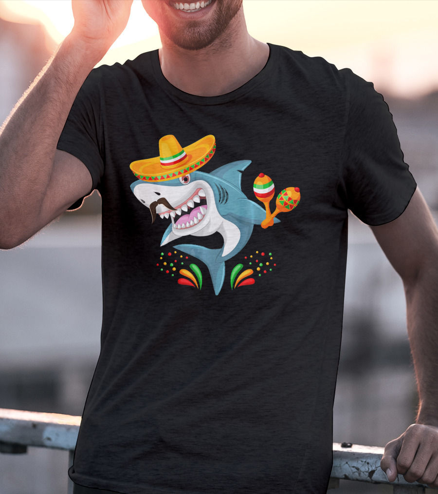 Cinco De Mayo Shark Sombrero Maracas Fiesta Mexican T-Shirt