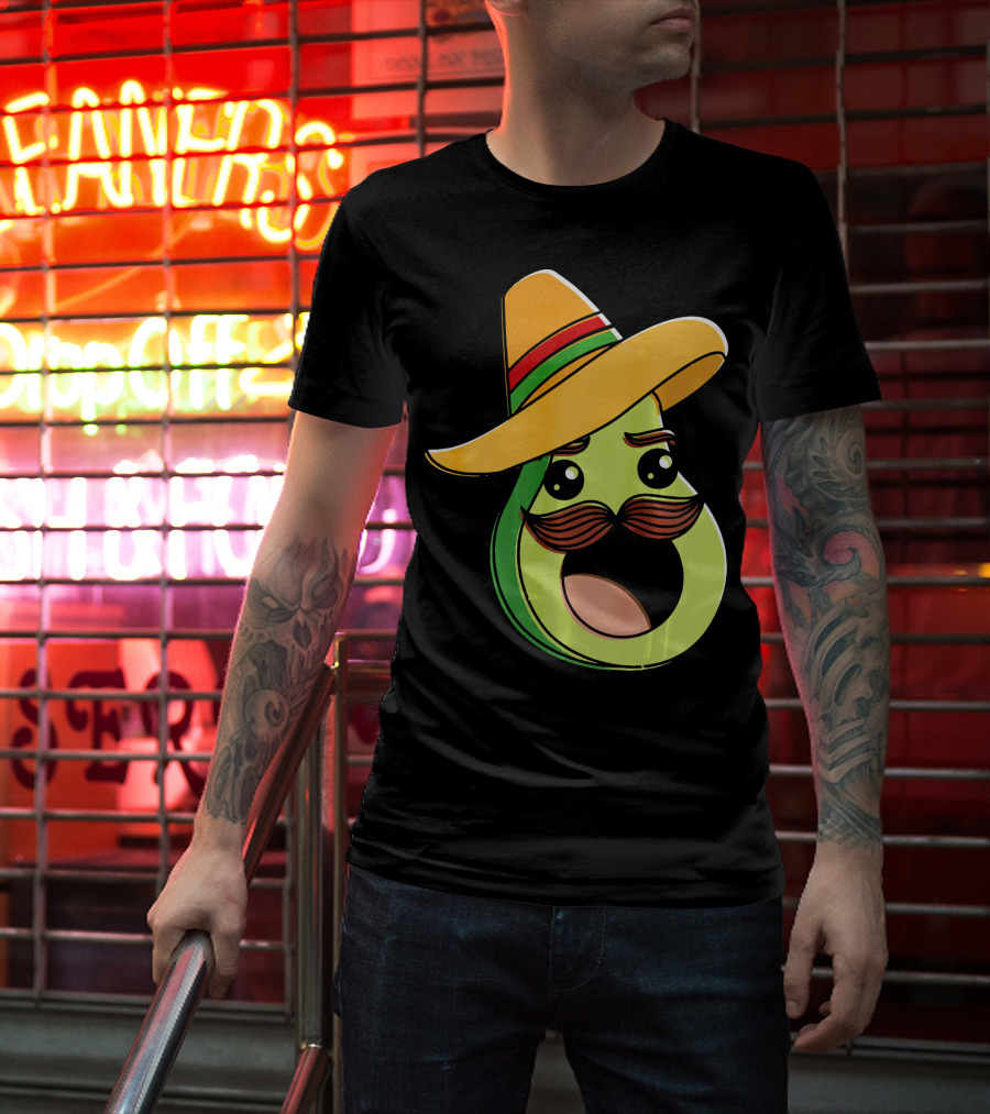 Cinco De Mayo Funny Avocado With Sombrero And Mustache T-Shirt