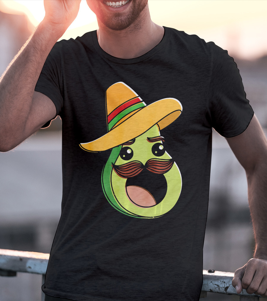 Cinco De Mayo Funny Avocado With Sombrero And Mustache T-Shirt