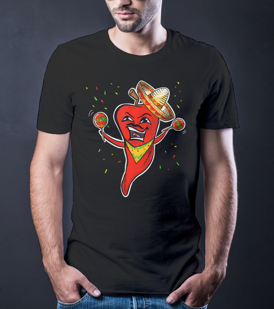 Red Pepper Sombrero Maracas Fiesta Cinco De Mayo T-Shirt