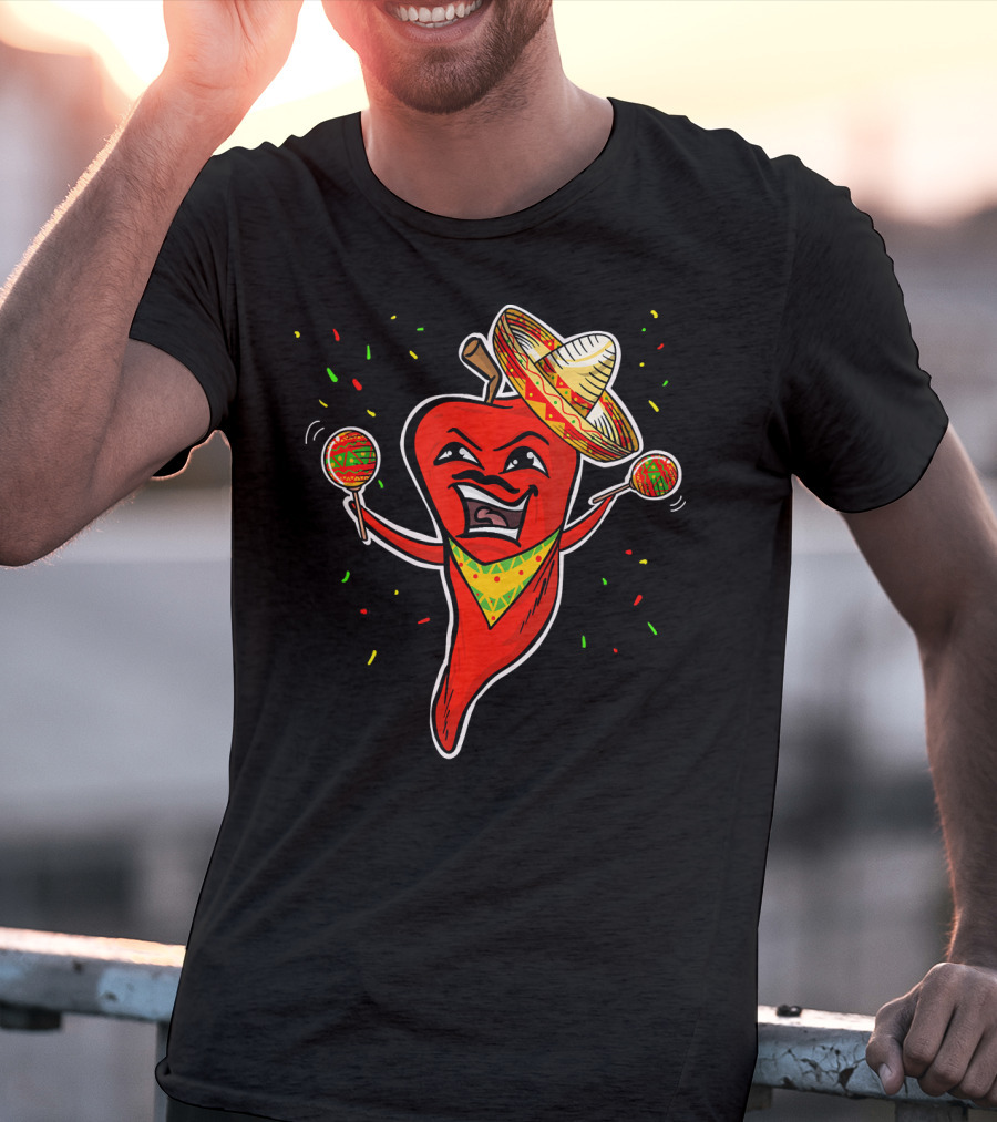 Red Pepper Sombrero Maracas Fiesta Cinco De Mayo T-Shirt