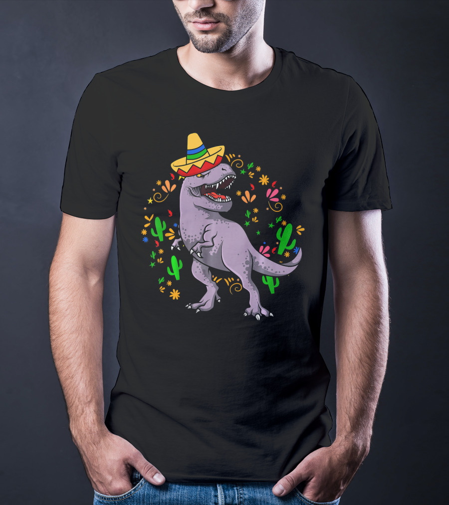 T Rex Dinosaur Cinco De Mayo 5th Of May Sombrero Cactus Fiesta T-Shirt