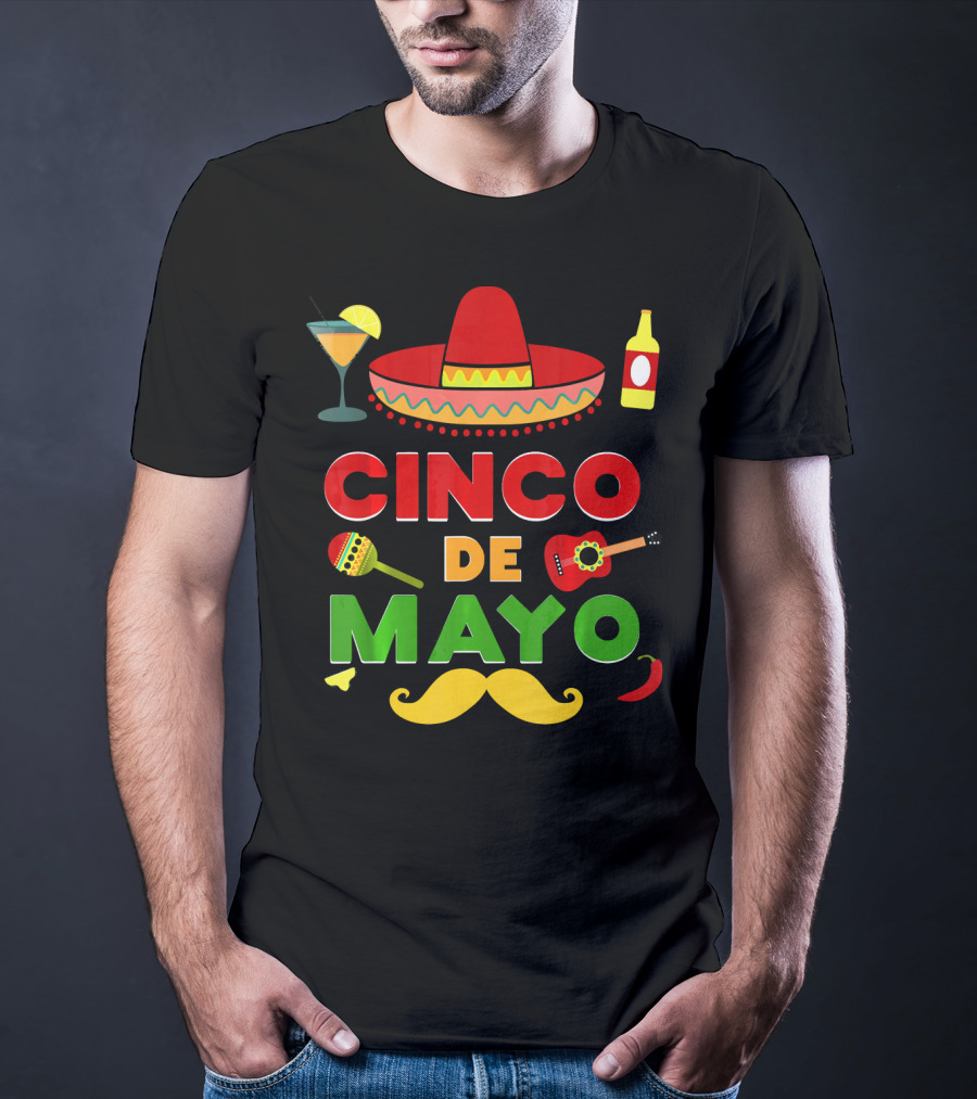 Cinco De Mayo Sombrero Guitar Maraca Mustache Fiesta T-Shirt