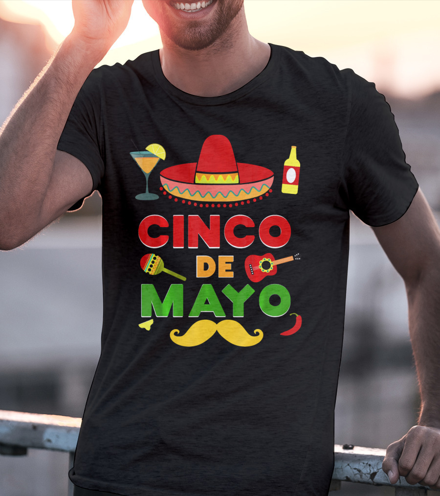 Cinco De Mayo Sombrero Guitar Maraca Mustache Fiesta T-Shirt