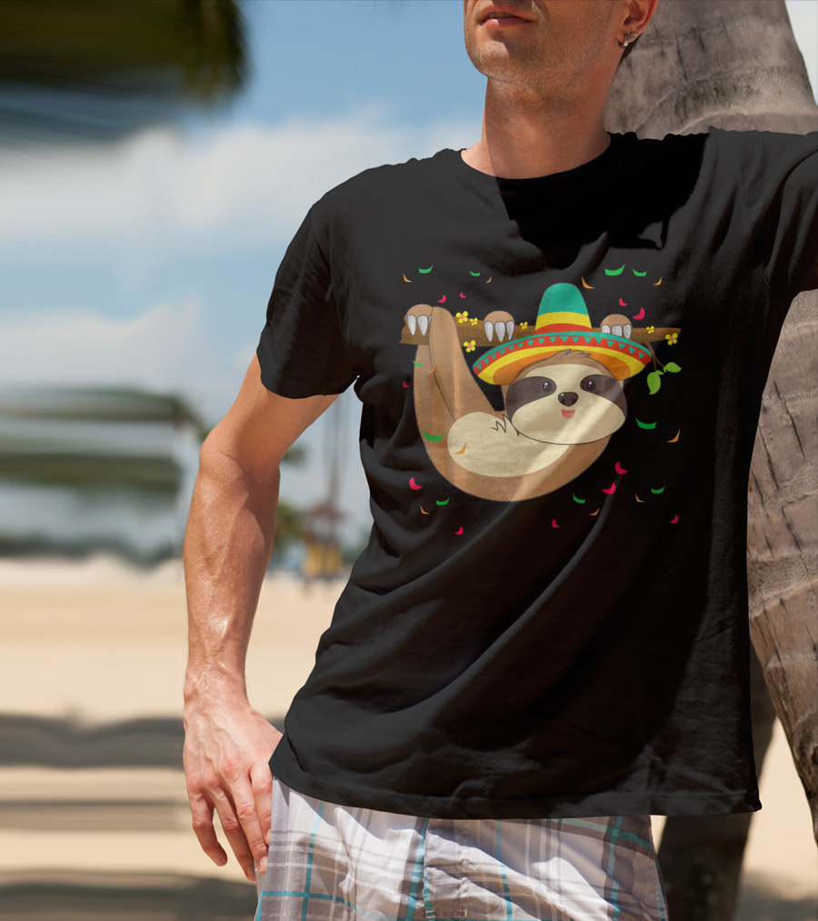 Cute Lazy Sloth With Sombrero For Cinco De Mayo 5th Of May T-Shirt