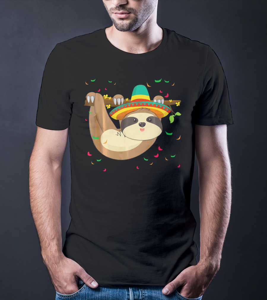 Cute Lazy Sloth With Sombrero For Cinco De Mayo 5th Of May T-Shirt