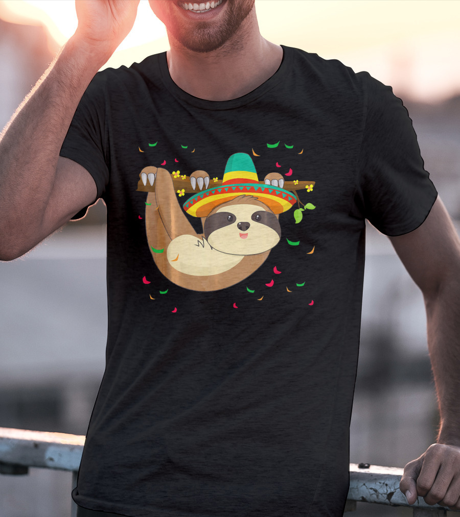 Cute Lazy Sloth With Sombrero For Cinco De Mayo 5th Of May T-Shirt