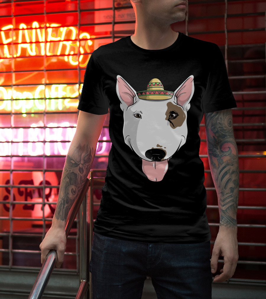 Bull Terrier Dog Sombrero Fiesta Cinco De Mayo T-Shirt