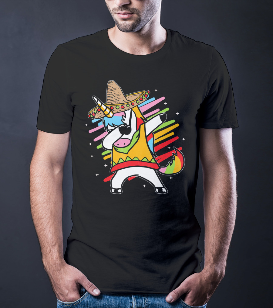 Dabbing Unicorn Cinco De Mayo Sombrero Rainbow Mexican Colors T-Shirt