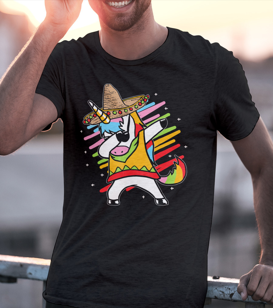 Dabbing Unicorn Cinco De Mayo Sombrero Rainbow Mexican Colors T-Shirt