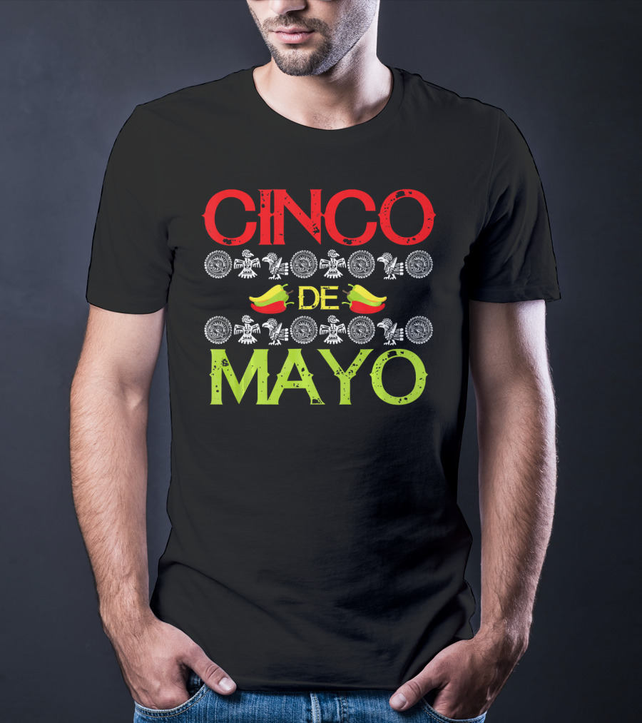 CINCO DE MAYO Mexican Festival Icons With Peppers T-Shirt