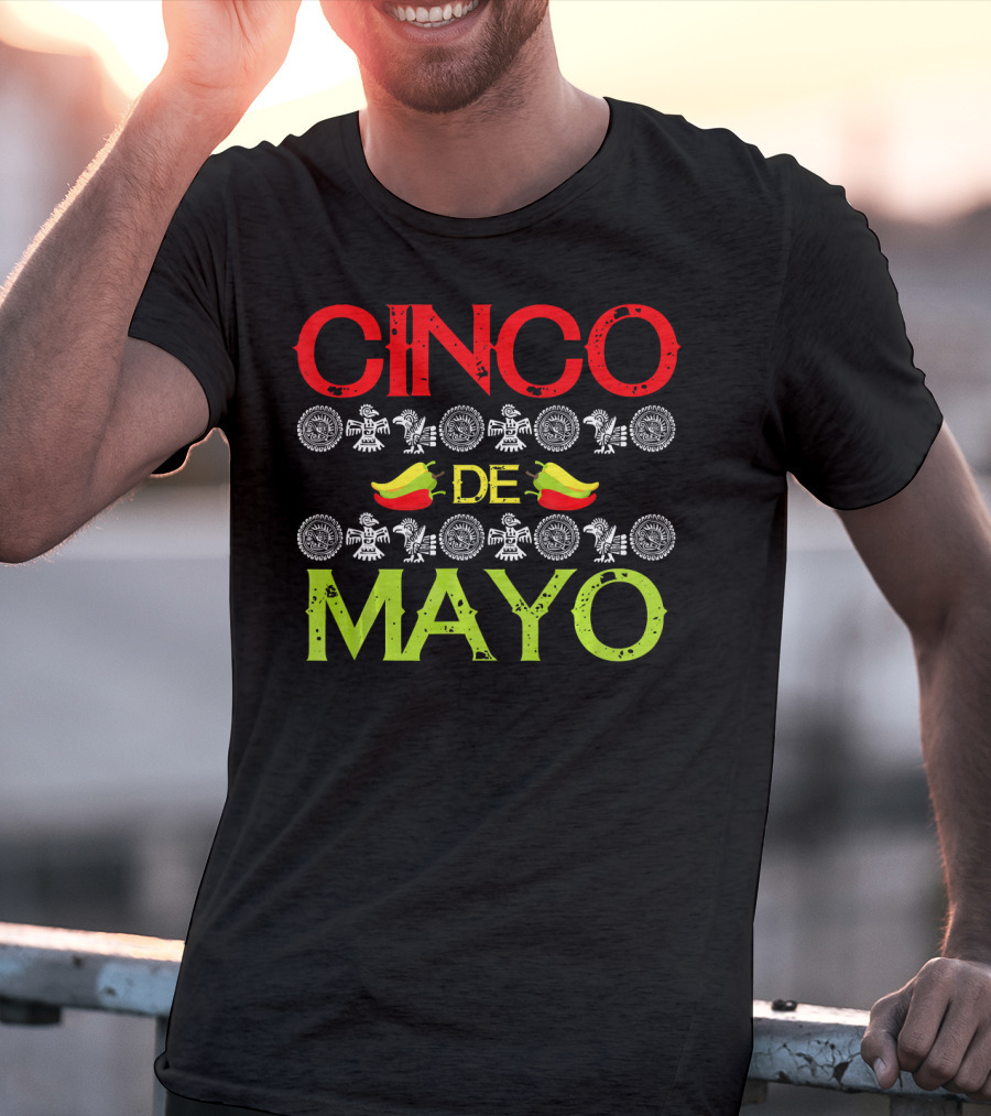 CINCO DE MAYO Mexican Festival Icons With Peppers T-Shirt