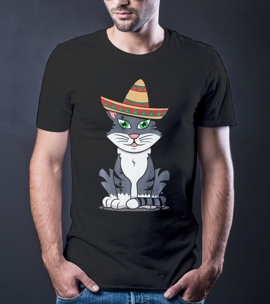 Cinco De Mayo Cat Happy With Sombrero T-Shirt