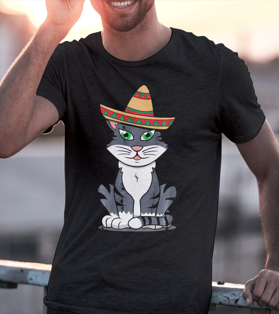 Cinco De Mayo Cat Happy With Sombrero T-Shirt