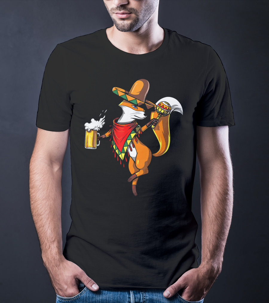 Fox Cinco De Mayo Sombrero Fiesta Beer Fox T-Shirt