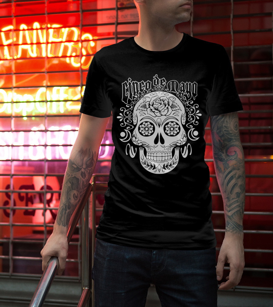 Cinco De Mayo Sugar Skull With Floral Decorations T-Shirt