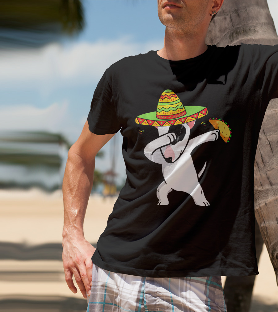 English Bull Terrier Dabbing With Sombrero And Taco T-Shirt