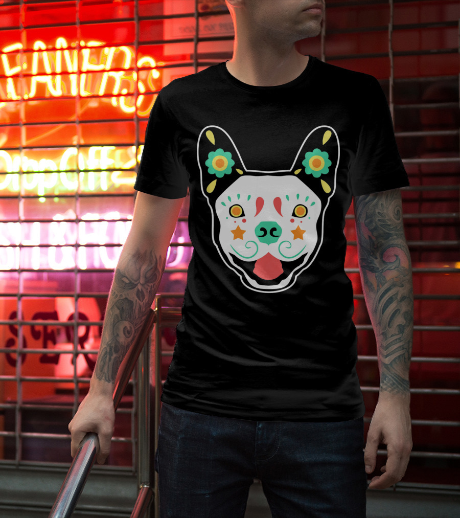 French Bulldog Sugar Skull Dia De Los Muertos T-Shirt