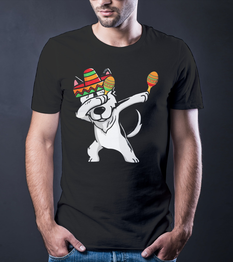 Dabbing Husky With Sombrero And Maracas Funny Cinco De Mayo T-Shirt