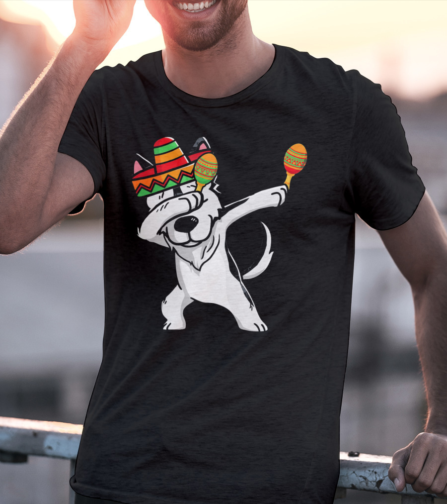 Dabbing Husky With Sombrero And Maracas Funny Cinco De Mayo T-Shirt