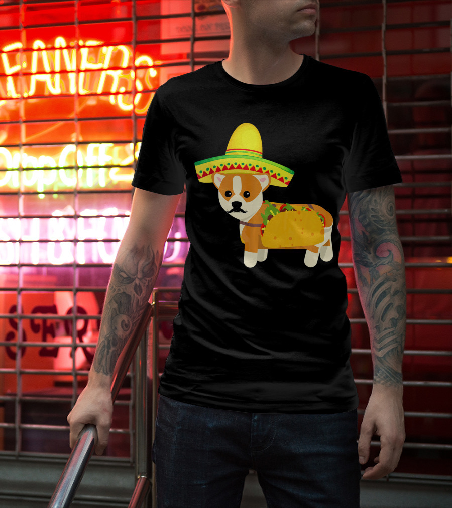 Funny Mexican Corgi In Sombrero Taco Cinco De Mayo T-Shirt