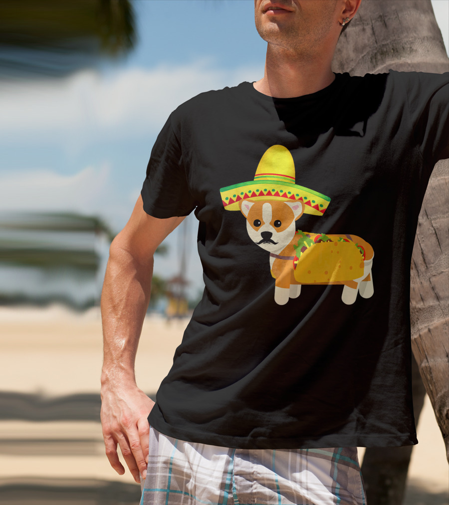 Funny Mexican Corgi In Sombrero Taco Cinco De Mayo T-Shirt
