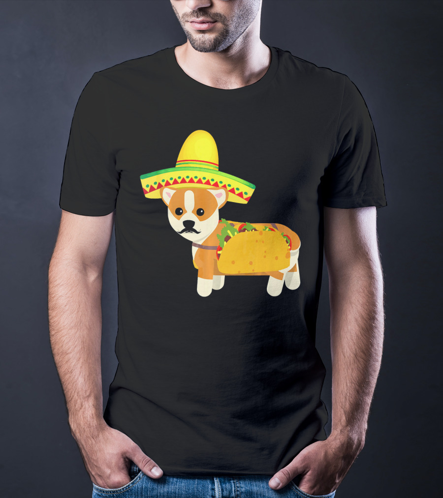 Funny Mexican Corgi In Sombrero Taco Cinco De Mayo T-Shirt
