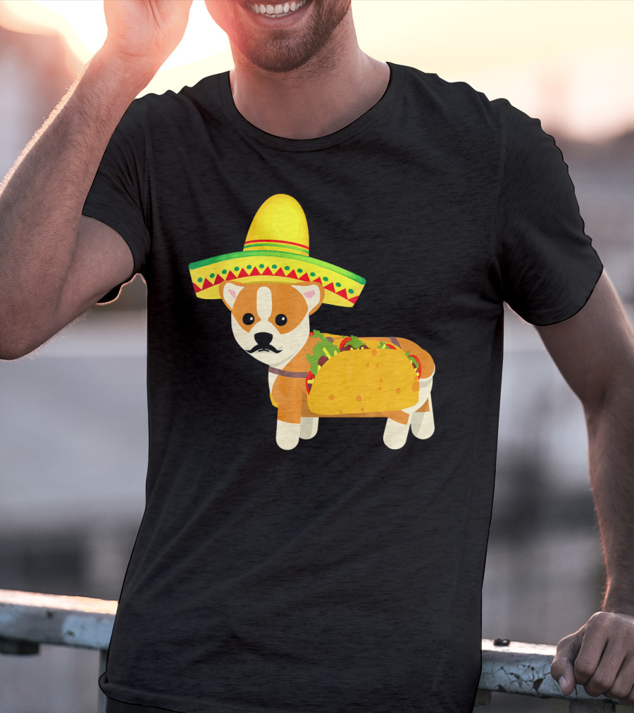 Funny Mexican Corgi In Sombrero Taco Cinco De Mayo T-Shirt
