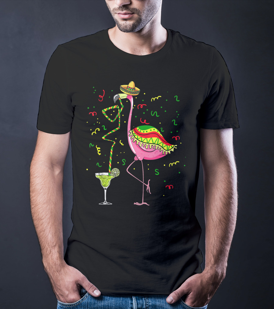 Cinco De Mayo Pink Flamingo Sombrero Margarita T-Shirt