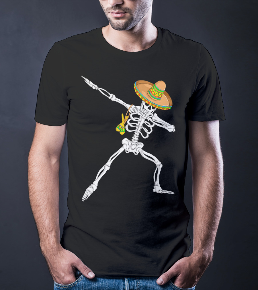 Cinco De Mayo Dabbing Skeleton Sombrero Dance T-Shirt