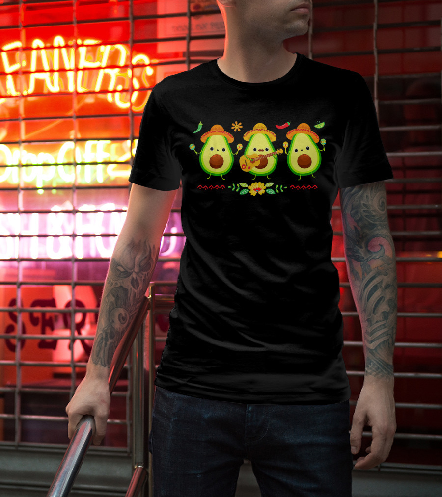 Cinco De Mayo Avocado Trio With Sombreros And Maracas T-Shirt
