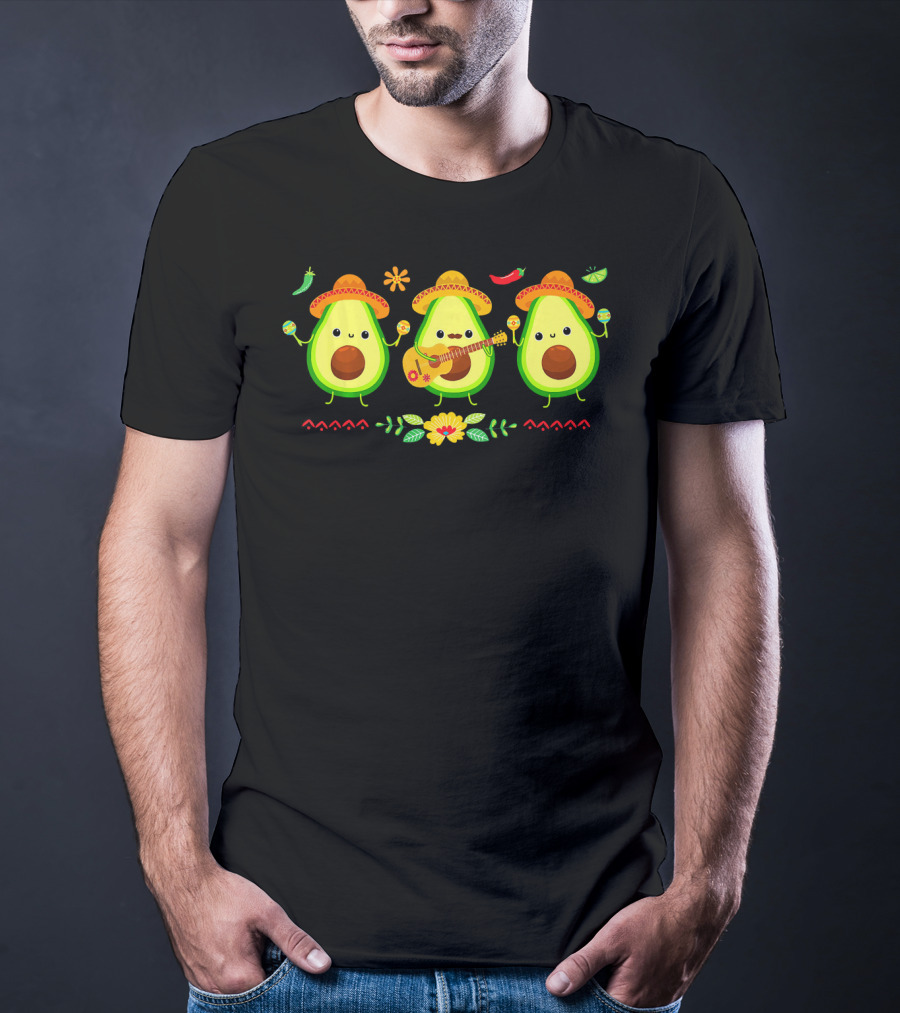 Cinco De Mayo Avocado Trio With Sombreros And Maracas T-Shirt