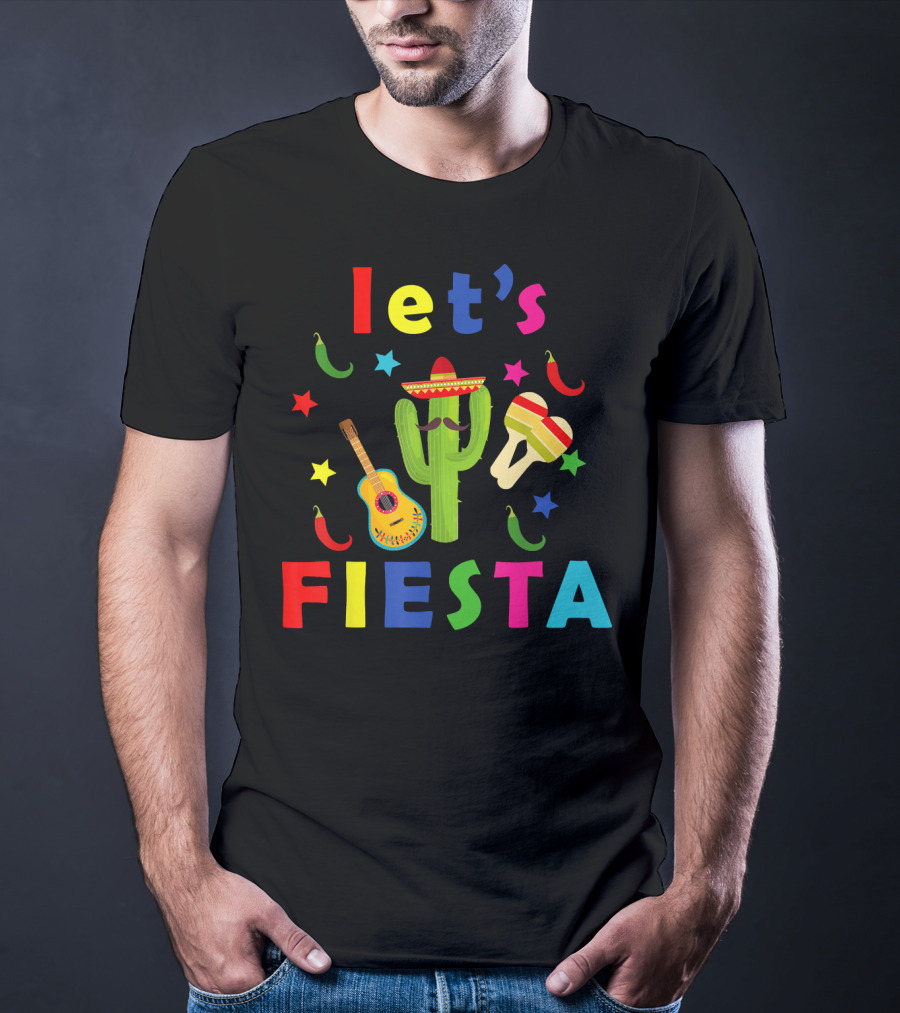 Let's Fiesta Mexican Guitar Cactus Cinco De T-Shirt