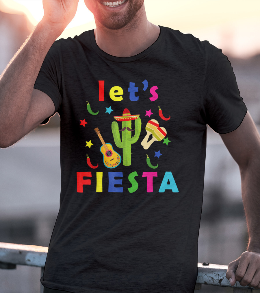 Let's Fiesta Mexican Guitar Cactus Cinco De T-Shirt