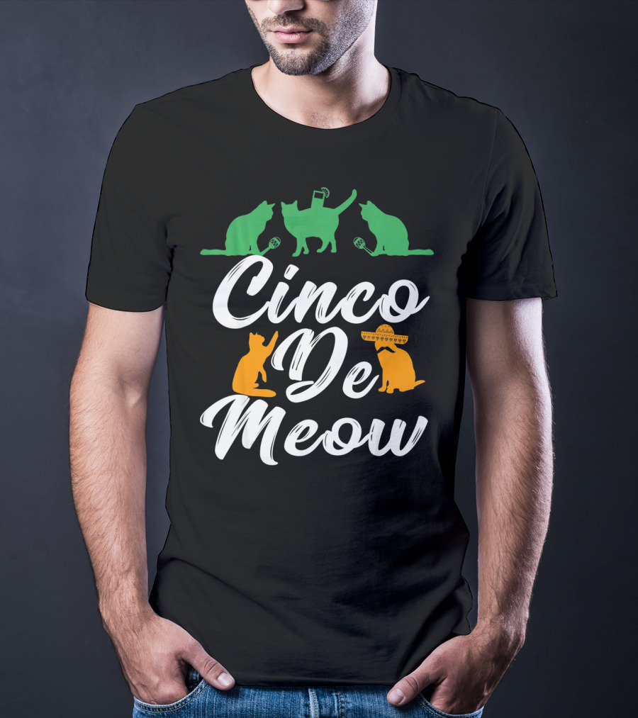 Cinco De Meow Fun Cat Celebration With Mexican Hat T-Shirt