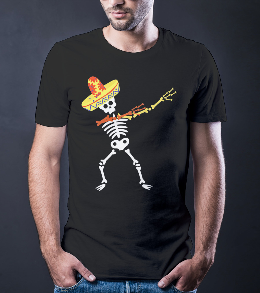 Cinco De Mayo Sombrero Dabbing Skeleton Skull T-Shirt