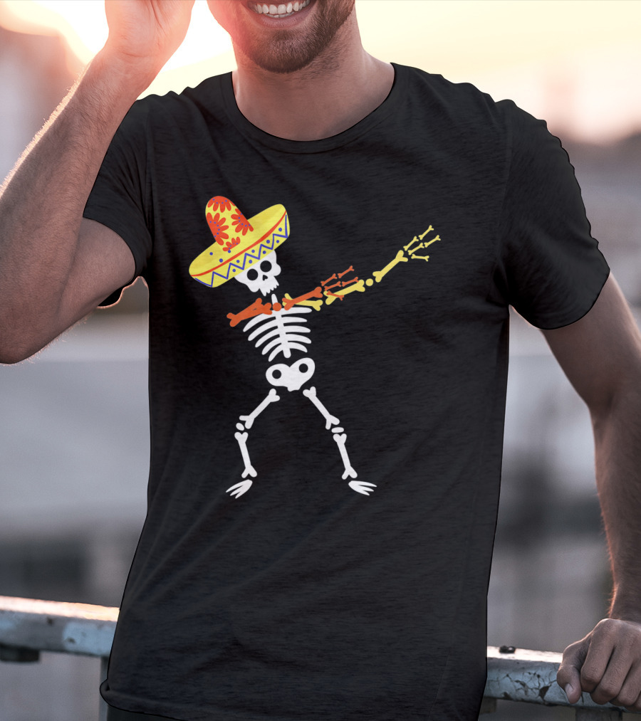 Cinco De Mayo Sombrero Dabbing Skeleton Skull T-Shirt