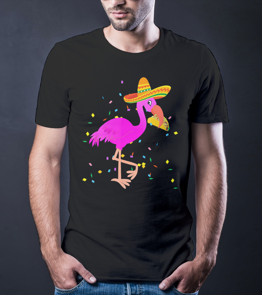 Pink Flamingo Sombrero Taco Mexican Cinco Fiesta T-Shirt