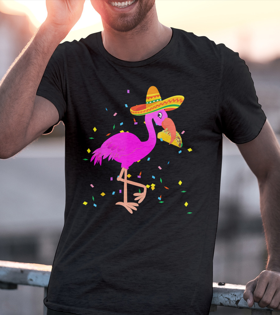Pink Flamingo Sombrero Taco Mexican Cinco Fiesta T-Shirt