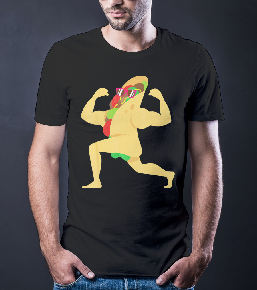 Muscle Beach Taco Funny Mexican Cinco De Mayo Flexing Bodybuilder T-Shirt