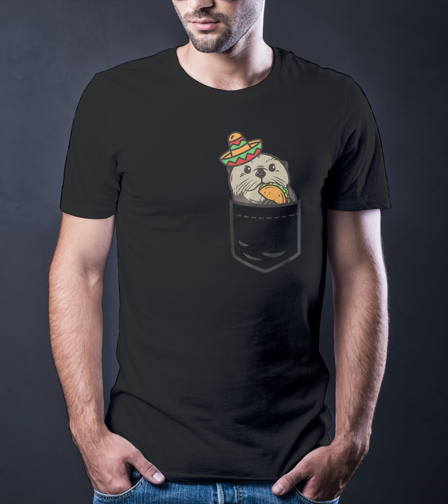 Cute Pocket Otter Sombrero Taco Cinco De Mayo T-Shirt