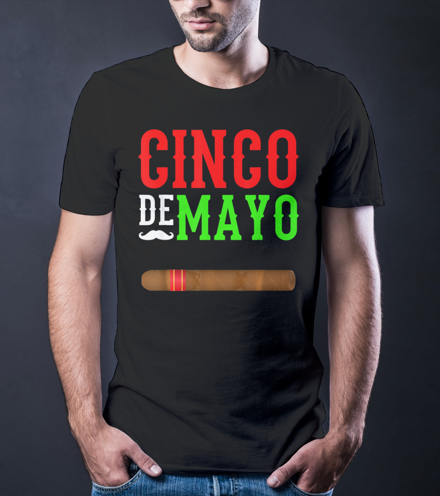 Cinco De Mayo Cigar With Mustache Graphic Funny Mexico T-Shirt