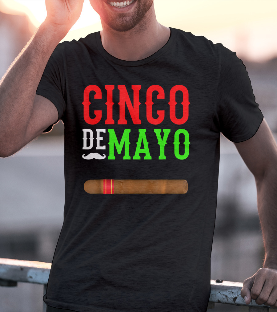 Cinco De Mayo Cigar With Mustache Graphic Funny Mexico T-Shirt